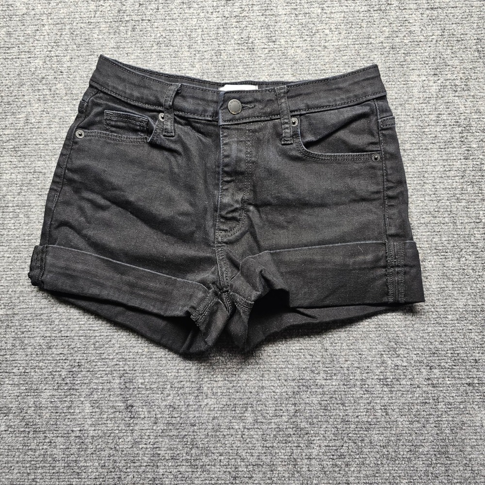 Universal Thread Womens Black High Rise Midi Denim Shorts Size 4/27R Rolled Hem